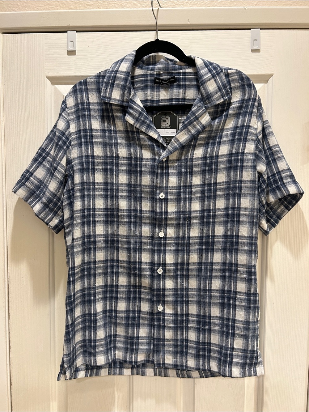 NWT Distortion Men's Short-Sleeve Blue Plaid Button-Up Shirt